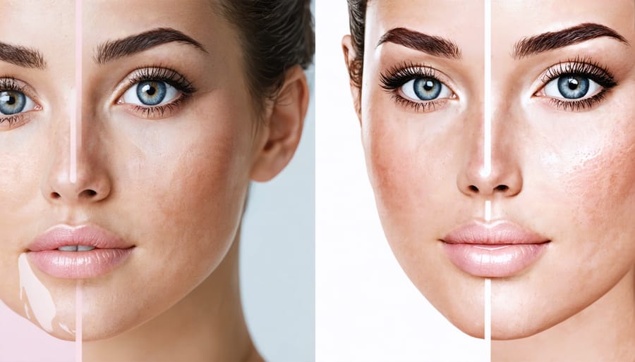 Side-by-side comparison of hydrated and dehydrated skin texture