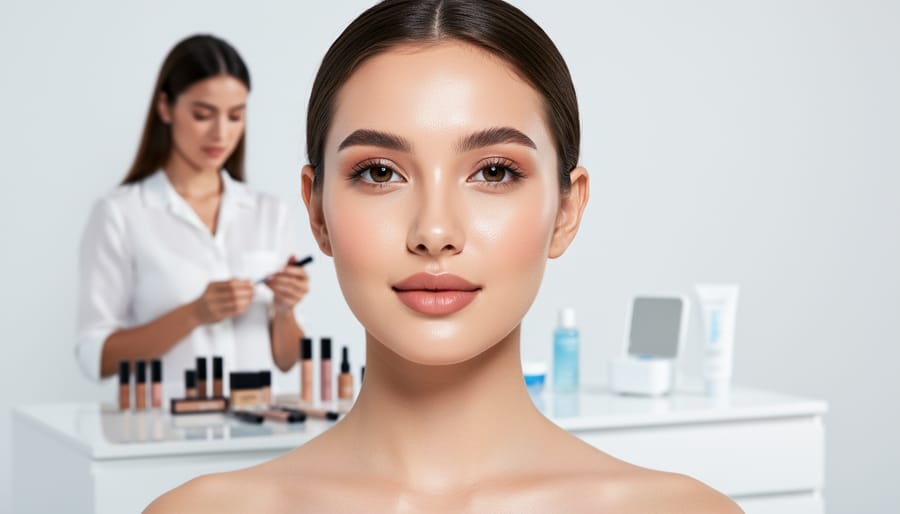 Aesthetician performing hydrafacial treatment on client in professional spa setting