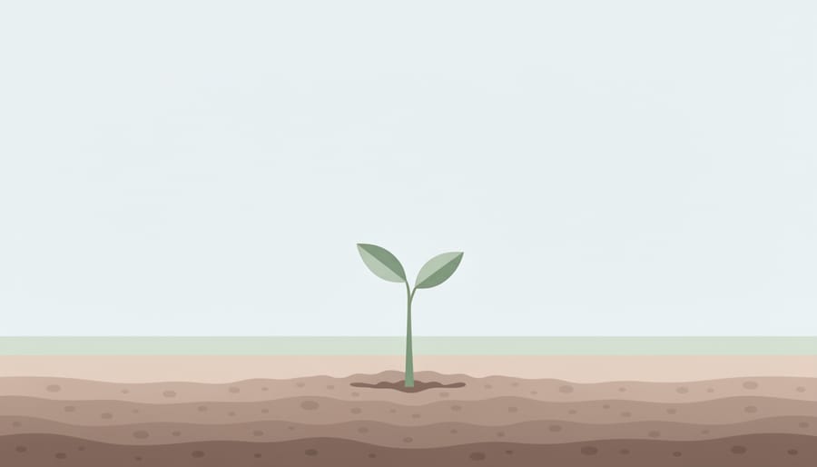 Young green plant sprouting from dark soil in warm sunlight, symbolizing ongoing healing